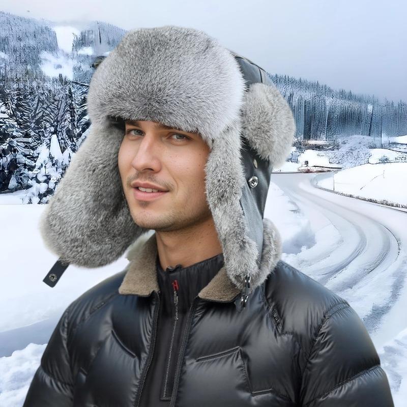 New Fur Cowhide Rabbit Fur Men's Winter Thickened Warm Ear Hat Fur Cold Hat