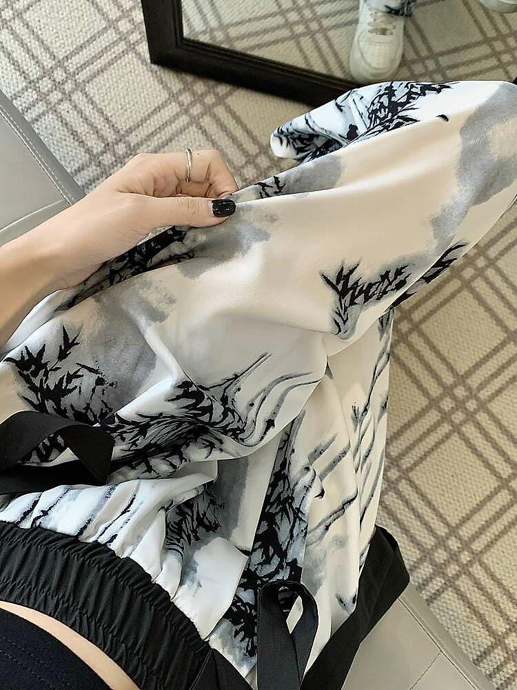 Plus Size Chinese Ink Painting High Waist Wide Leg Summer Skirt-Pants for Women
