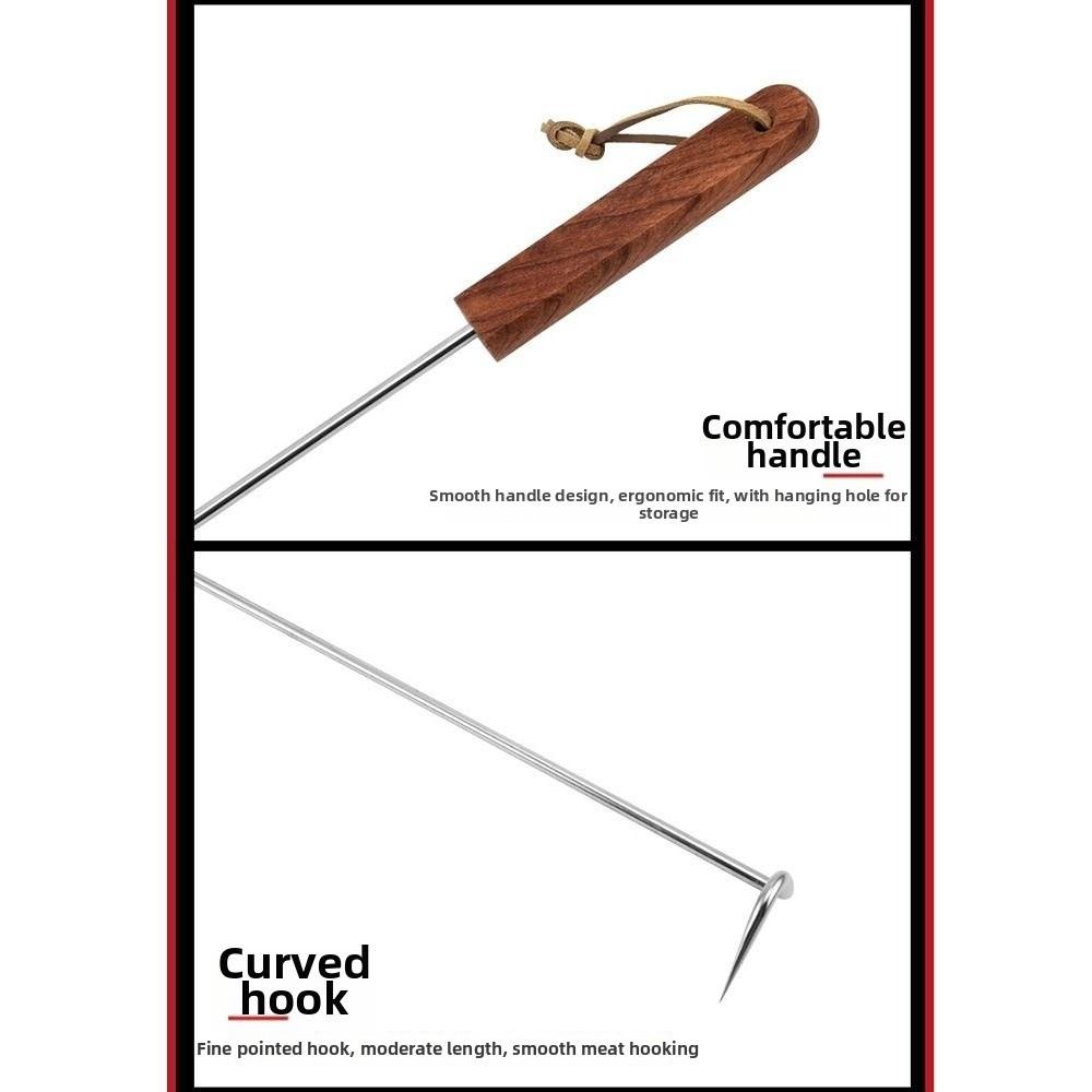 Wooden Handle Barbecue Food Turner Stainless Steel Grilling Cooking Flipper  Kitchen Barbecue