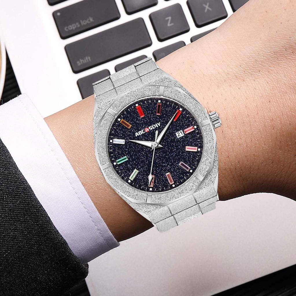 RORIOS Herren-Armbanduhr mit Datumsanzeige, Wasserdicht und Funkelndem Quarzwerk, Beliebt und Stilvoll für Arbeit, Freizeit, Business, Pendeln, Job