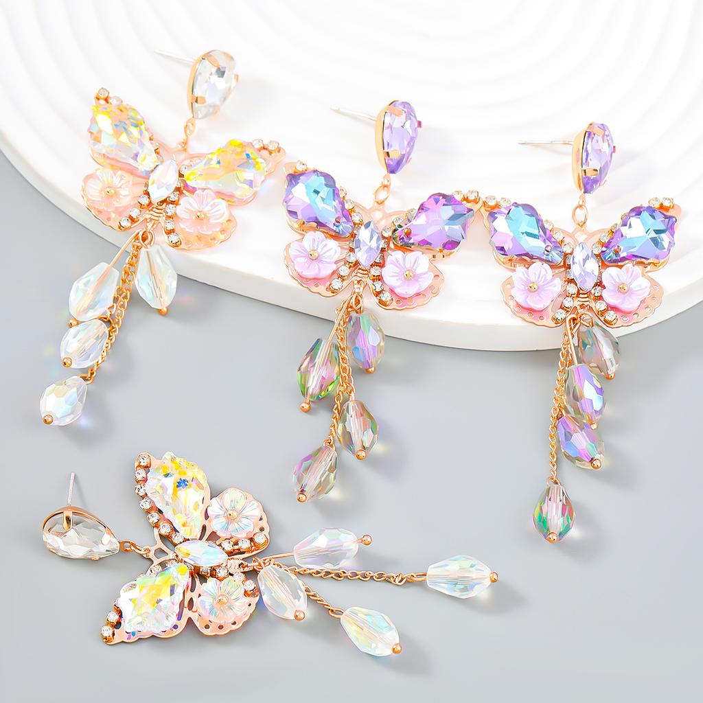 Damen Herbst & Winter Schmetterling Blume Lange Quastenohrringe