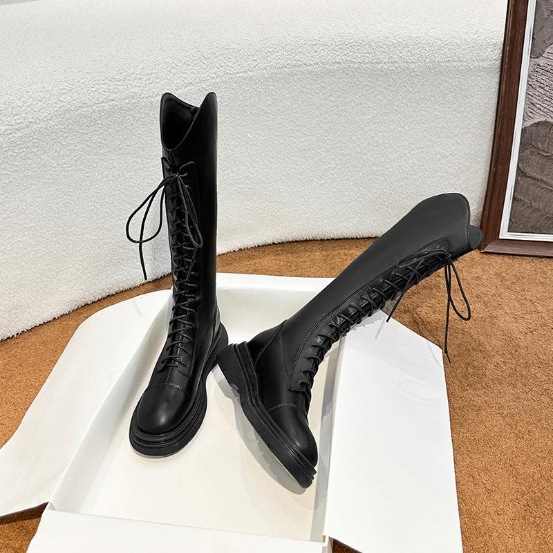 

Зимние новые рыцарские ботинки на шнуровке, на толстой подошве, высокие ботинки на плоской подошве, белые, с характером, высокие ботинки, женские 39