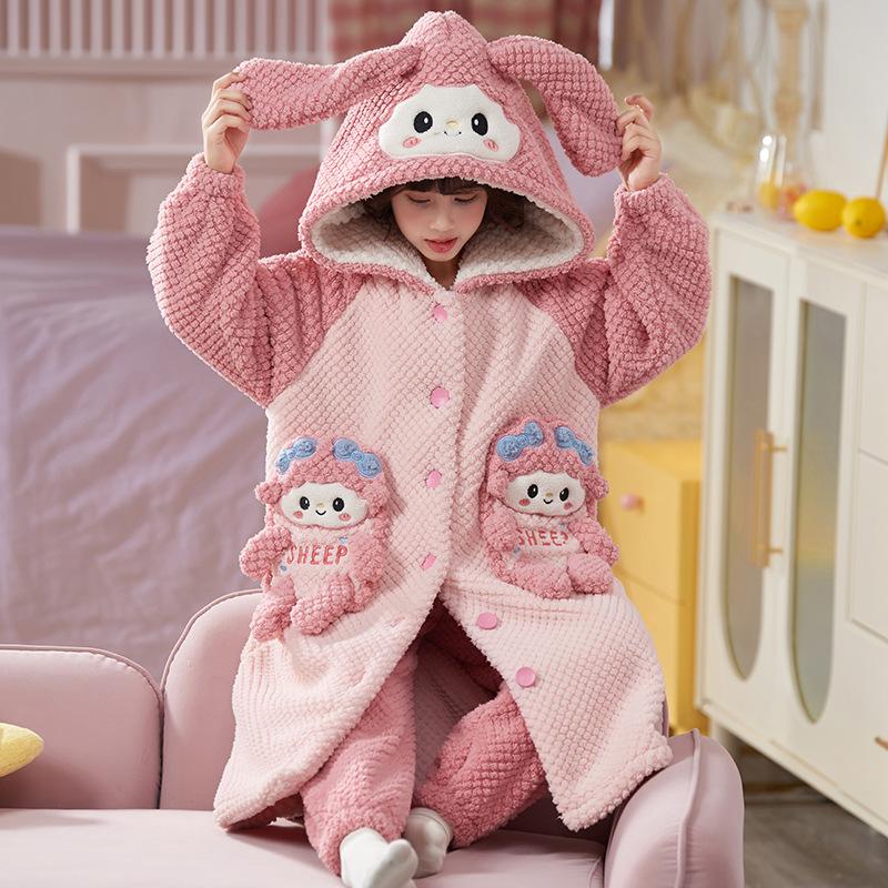 Kids Flannel Pajamas Set Boys Girls Warm Long Sleeve Top And Pants Sleepwear Winter Home Nightwear