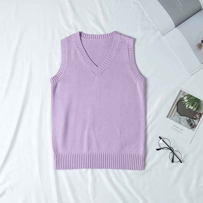 Autumn Winter V-neck Women Pullover Knitted Sweater Vest Solid Color Fashion Loose Casual Sleeveless Simple Office Tops Elegant Women Clothing