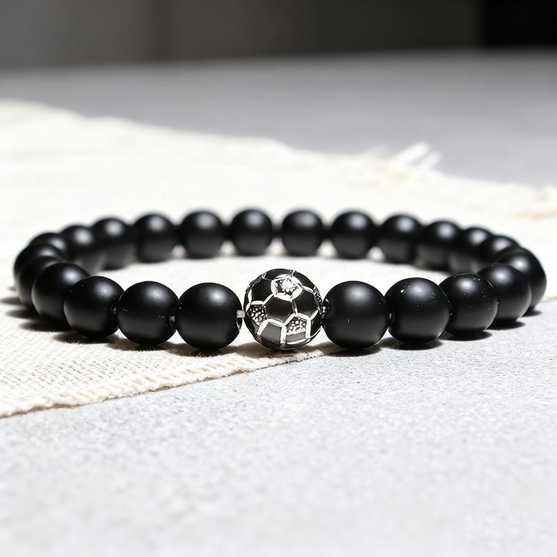 

Modern Soccer Bracelet Men Women 3 Colors Available 8mm Onyx Red Howlite Stone Strand Braclet Football Enthusiast Accessories