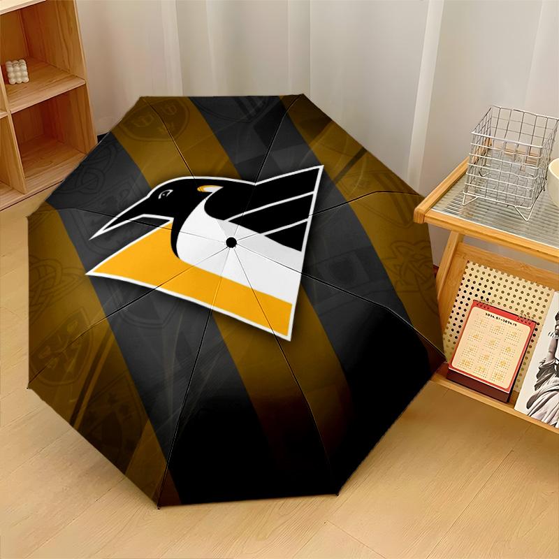 Pittsburgh Penguins Print Auto 8?Ribs Folding Umbrella Wind Resistant Lightweight Automatic Umbrella For Daily Travel