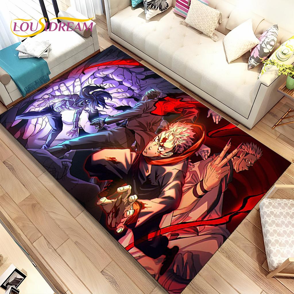 Tappeto Area Cartoon Anime Jujutsu Kaisen Grande, Tappeto per Soggiorno Camera da Letto Divano Zerbino Decorazione, Tappetino Antiscivolo per Bambini
