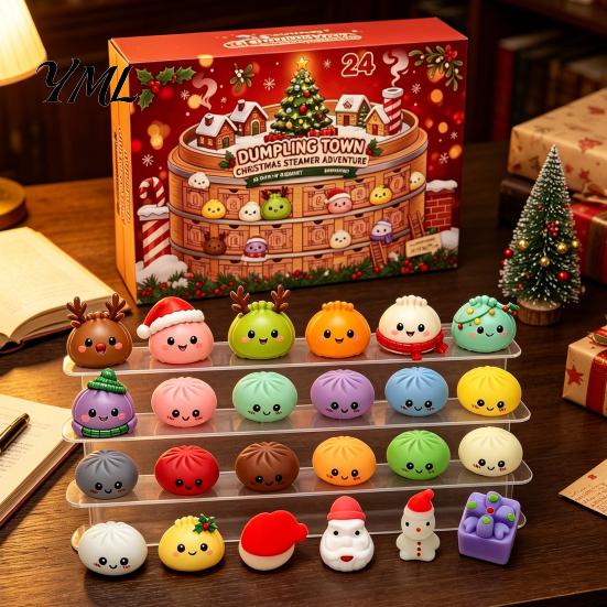 Christmas Classroom Rewards Squeezy Toy Advent Calendar 2026, 24 Days Dumpling Toys Countdown for Girls Boys Calendar, Decor Jumbo Mini Glitter Stress