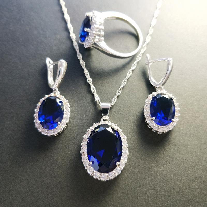 European-American Zircon Jewelry Set: Ring, Necklace, Earrings - Three-Piece Inlaid Zircon Collection