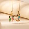 Luxury Cartoon Couple Rocking Horse Necklace - Stainless Steel Pendant & Clavicle Chain for Women