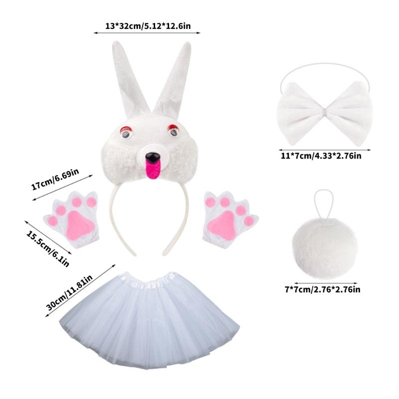 Bunnies Costumes Ears Tail Bowtie Gloves Tutu Animal Fancy Costumes Kit Accessories Kids Halloween Cosplay Party Props