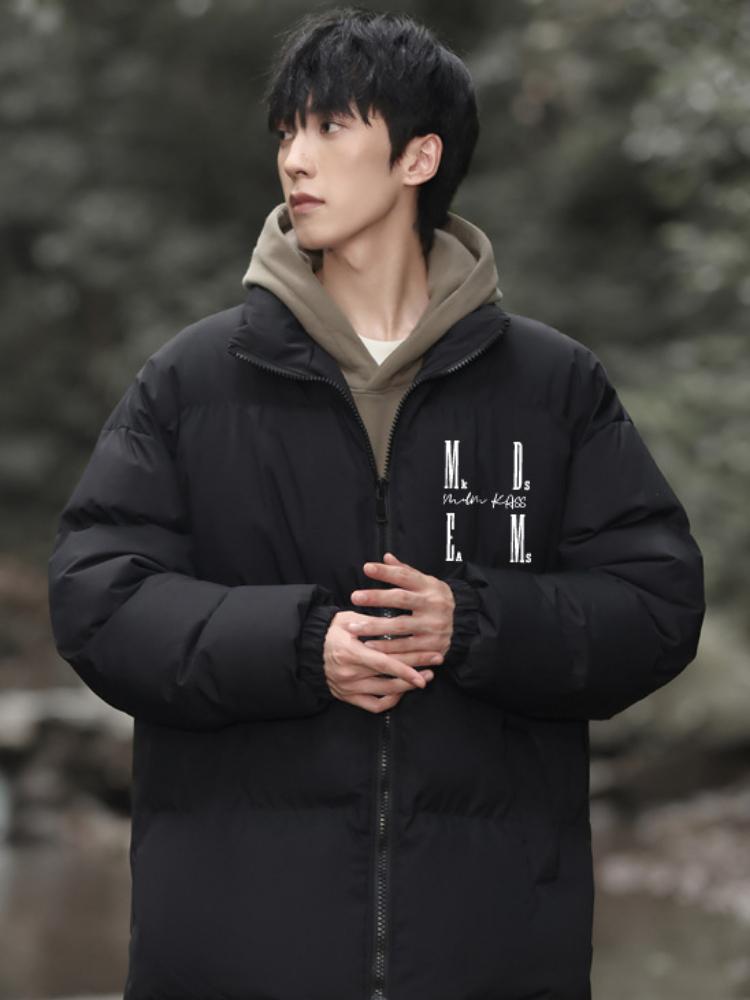 Menn Ny Mote Vinter Ensfarget Vinter Kort Jakke Kåpe Langermet Tykk Bomull Herreklær Herrejakke