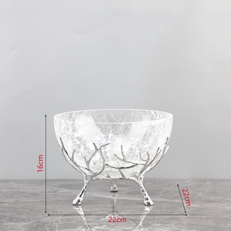Ice Cracked Texture Fruits Bowl Golden Branches Bracket Glass Storage Tray Snacks and Nuts Bowl Home Kitchen Dessert Cutlery