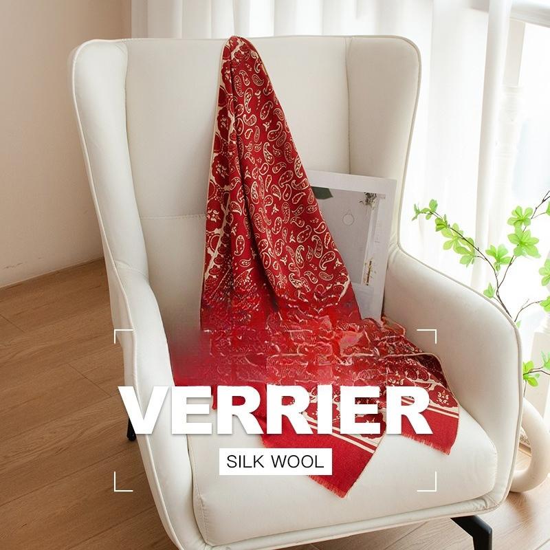 Light Luxury and High end Silk Wool Scarf Women's Spring and Autumn Wool Red Large Square Scarf Shawl