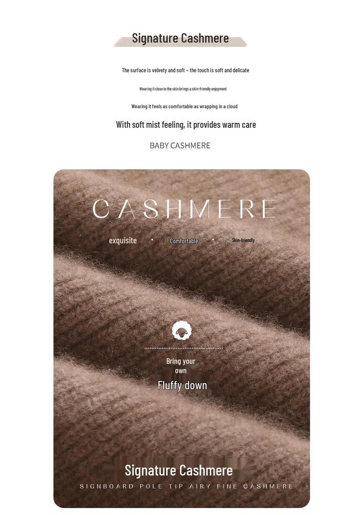 Autumn/Winter 2024 Women's Cashmere Knit Ribbed Sweater – Loose, Slimming, Round Neck Base Layer Top