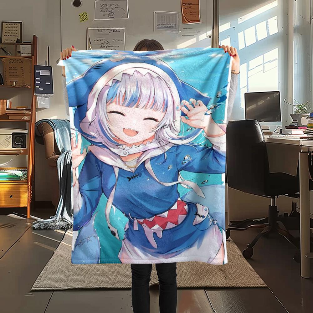 Gawr Gura Print Flanelldecke, Hohe Qualität, Bequem für alle Jahreszeiten, Heimdekoration, Wärme und Komfort, Perfekt für Weihnachtsgeschenke27