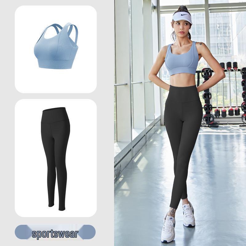 Double-Strap Nude Feel Quick-Dry Sports Set: Shockproof & Anti-Shake Fitness Wear for Women (No Bra Needed)