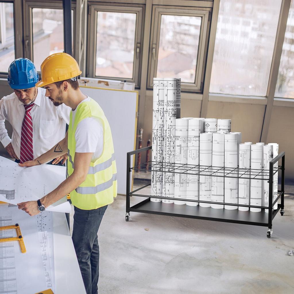 Stojan na kreslicí plány 50 přihrádek Mobilní držák na svitky pro architektonické
