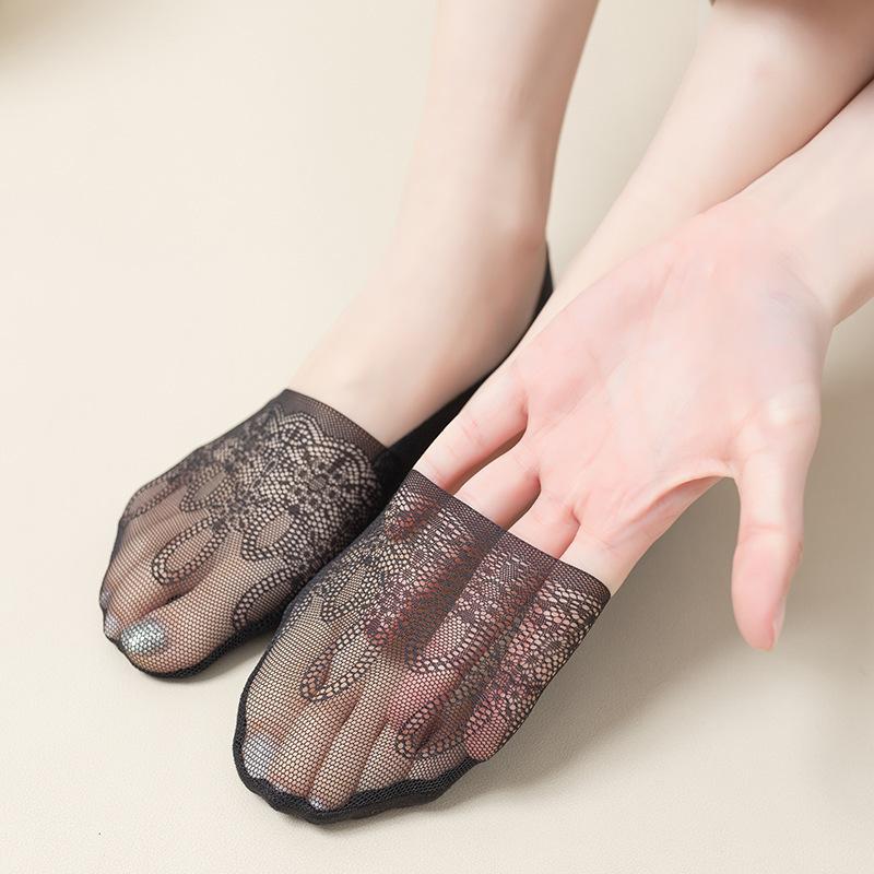 Calzini Invisibili da Donna Estivi Sottili in Pizzo Puro Cotone Basso Bordo Silicone Antiscivolo Tacco