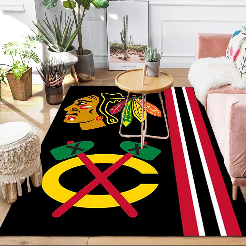 Chicago-Blackhawks Logo Bereichsteppich Geeignet für Innen- und Außenbereiche, Teppiche für Küchen, Häuser, Büros, Wohnzimmer, Heimdekoration, Weihnachtsgeschenk