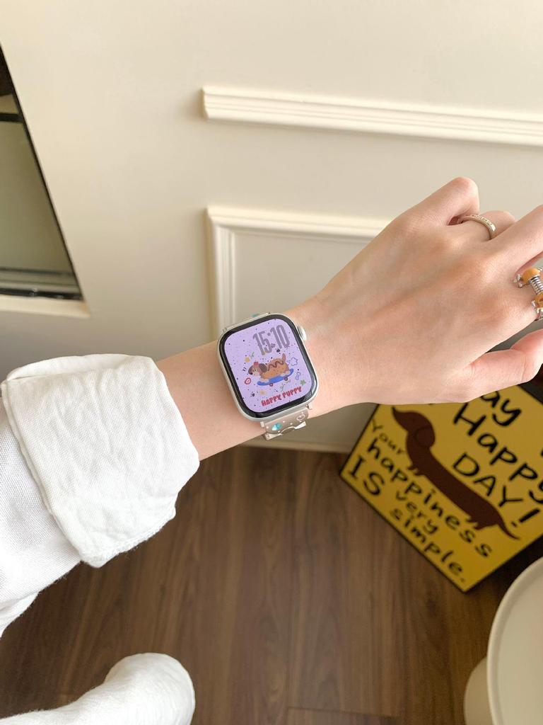 Cinturino Colorato con Zirconi per Orologio Dachshund - Adatto per Apple S10, iWatch 987SE, Xiaomi 8/9 Pro, Huawei