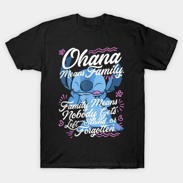 Stitch Day Ohana Means Family Black TShirt S