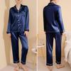 Yousheng 2 Pcs/Set Pajamas Suit Satin Single-breasted Cardigan Shirt V Neck Notch Collar Solid Color Shirt Wide Leg Loose Trousers Nighty Suit