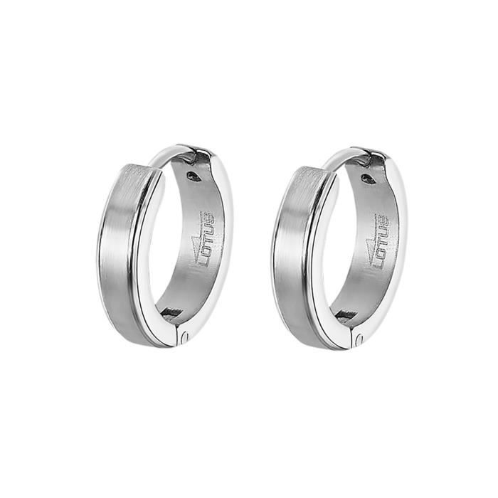 Boucles D'oreilles - LOTUS - Créoles Homme - Acier - Blanc - 16 Mm De Diamètre
