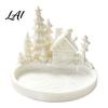 Christmas Theme Home Decor Winter Village Jewelry Tray 3D Printed Snow House Pine Tree Decorative Dish Matte White Trinket Bowl Mini Desktop