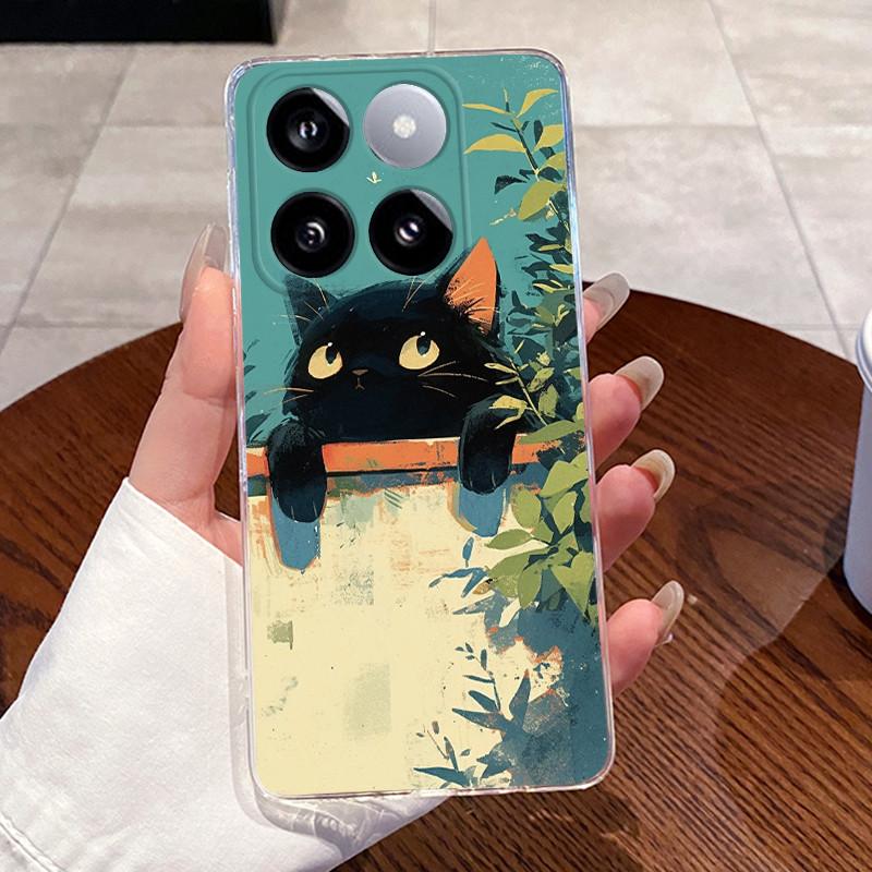 Jelly Casing For Xiaomi 14T 14TPro Clear Silicone Soft TPU Back Cover For Xiaomi 14T Pro Cute Cat Rabbit Heart Protective Case