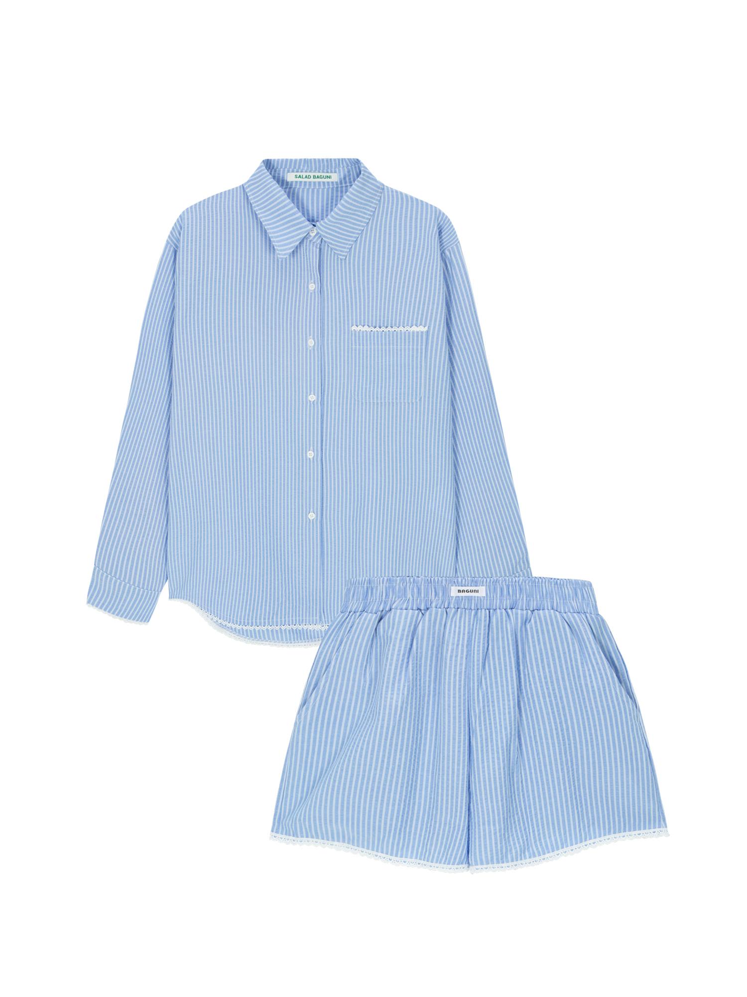 Salad Basket Lace Seersucker Set - Blue Free