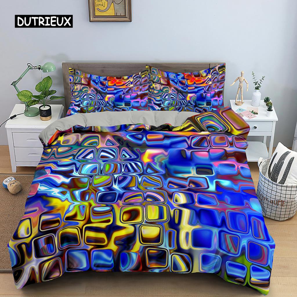 Abstract Duvet Cover Set King Microfiber Blue Psychedelic Bedding Set 2/3 Pcs Queen Size Warped Space Theme Twin Comforter Cover