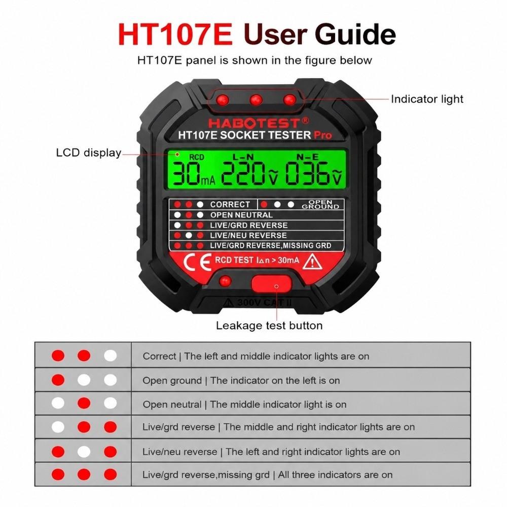 240V Outlet Tester 3in Breaker Finder Compact Socket Tester US