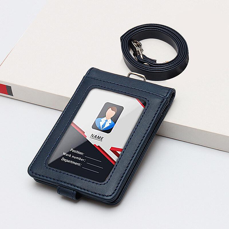 High Quality Badge Holder ID Card Pouch Staff Work Chest Cards Name Tag Cases with PU Lanyard Business Formal Office Supplies