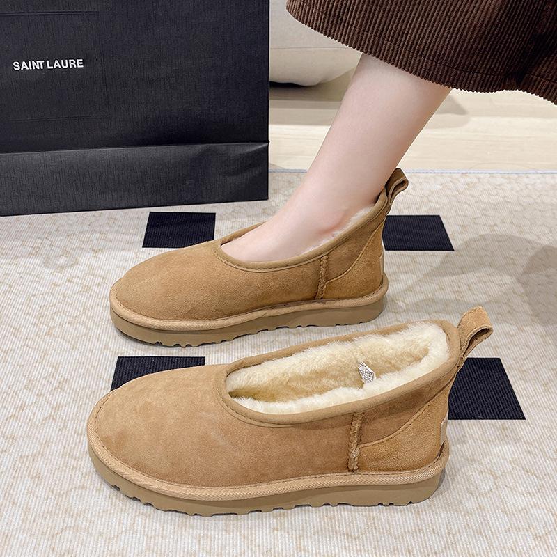 Women's Large Size Soft Sole Heightening Winter Warm One Foot Stirrup Fur One Anti-slip Snow Boots Plush Lined Ankle Boots Outdoor Sports Cotton Boots
