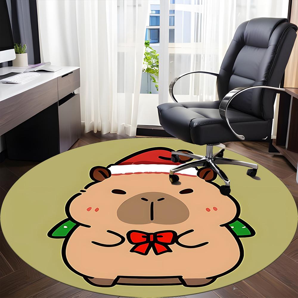 1pc Capybara Christmas Chair Carpet for Office, Soft Flannel Throw Mat, Perfect for Office, Holiday Party Decoration Choice Yy260209038