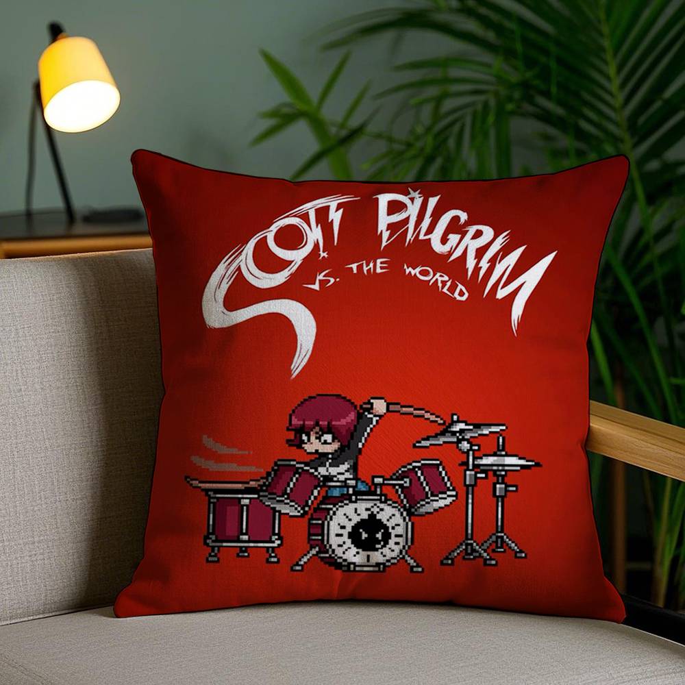 Cartoon S-Scott P-Pilgrim Pillow Case Sofa Short Plush Double-sided HD Printing Room Home Office Gift Cushion Cover