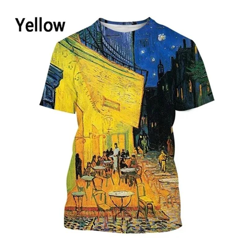 Art Oil Painting Graphic T Shirt For Men Starry Night 3D Printed T-Shirts Summer Casual Short Sleeve Round Neck Loose Tees Tops