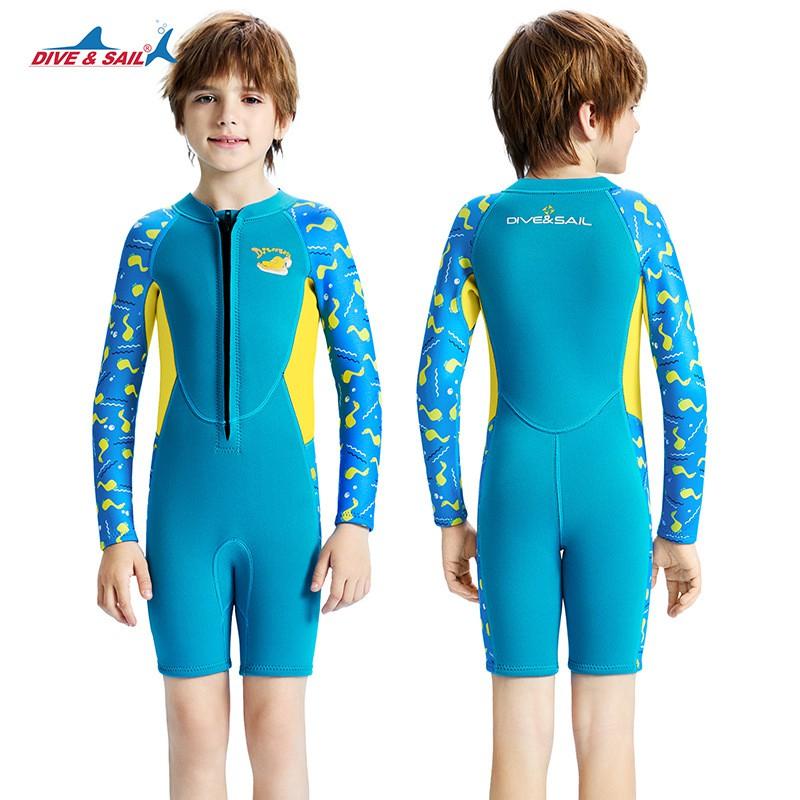 Kids 2.5mm Neoprene Wetsuit Boys Full Body Long Sleeve Dive Suit With UV Protection Warm Flexible Snorkeling Surfing