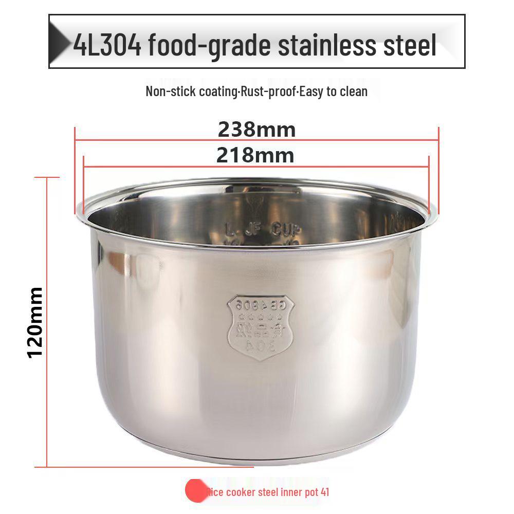 Pentola interna per cuociriso in acciaio inossidabile 304 per uso alimentare (2L/3L/4L/5L) - Addensato e Senza Rivestimento