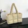 Quilted Plaid Bag Women Tote Handbags Retro Trendy Checkered Waterproof Shoulder Bag Solid Color Winter Soft Large Capacity Bags