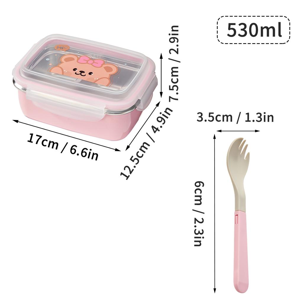 2 Compartment 304 Stainless Steel Bento Lunch Box With Spoon 530/850ML Portable Heatable Food Container For Kids Students School
