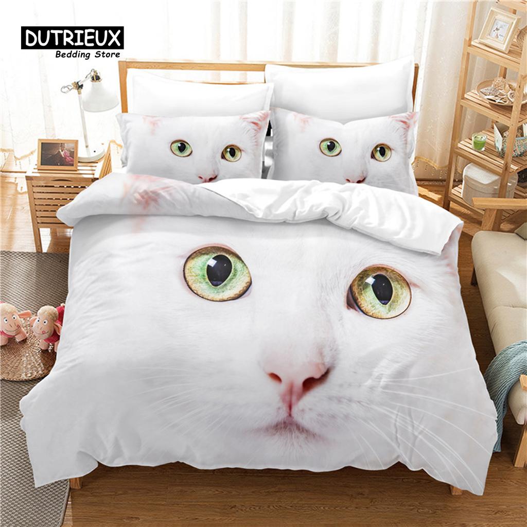 Funny Cat Duvet Cover Microfiber Pet Bedding Set Full King For Kids Child Cat Lovers Decor Cute Animal Quilt Cover Pillowcases