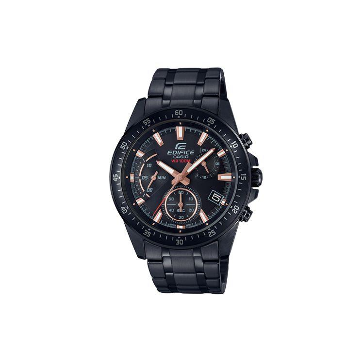 Casio Edifice Series Waterproof Versatile Black Chain Quartz Movement Stainless Steel Strap Mens Watch Black Dial Men watches EFV-540DC-1B Black Dial