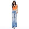 Distressed Raw Hem Micro Flare Light Tone All Match Slim Horse Hoof Denim Pants Ladies Spring Summer Casual Pants Oversize Denim Trousers