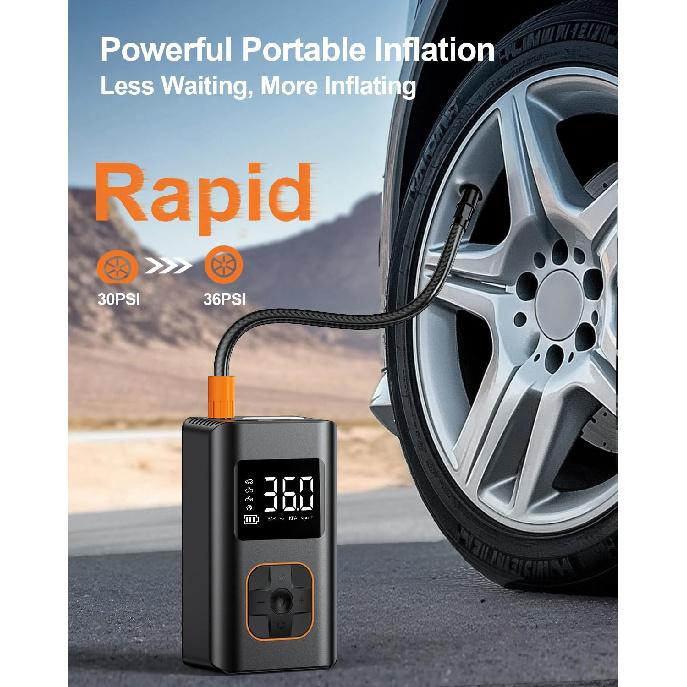 Tire Inflator Portable Air Compressor - 150 PSI Portable Air Pump for Car Tires, Cordless Electric Bike Tire Pump with Digital Pressure Gauge, LED