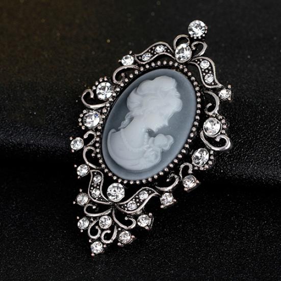 Vintage drahokamu Kytice Ženy Beauty Head Cameo Brož Pins Šperky Dárek