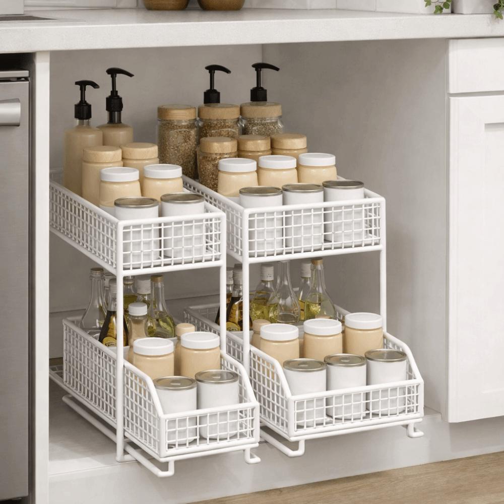 Stable Frame Pull Out Storage Rack Iron Under Sink Organizer Sliding Cabinet Basket for Kitchen
