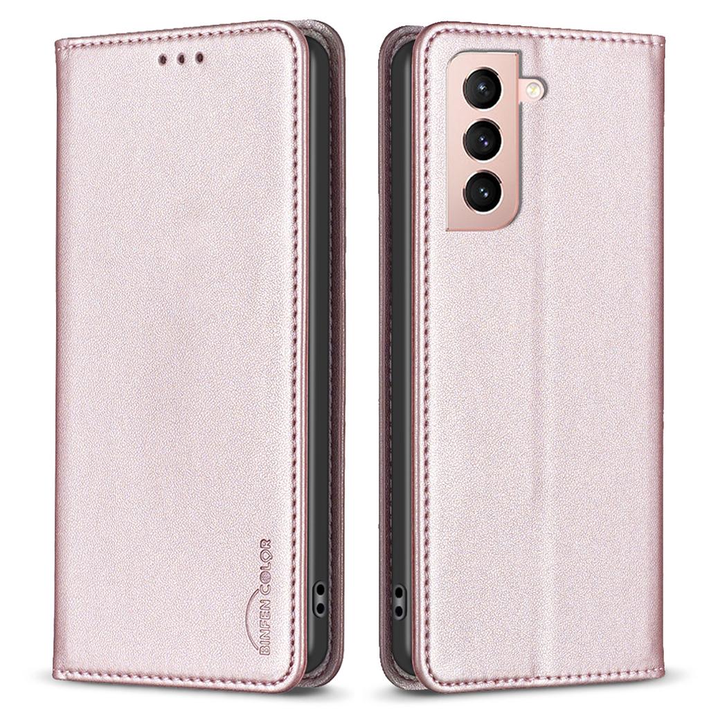 BINFEN COLOR BF18 for Samsung Galaxy S21 4G/5G PU Leather Stand Phone Case Card Slots Phone Cover