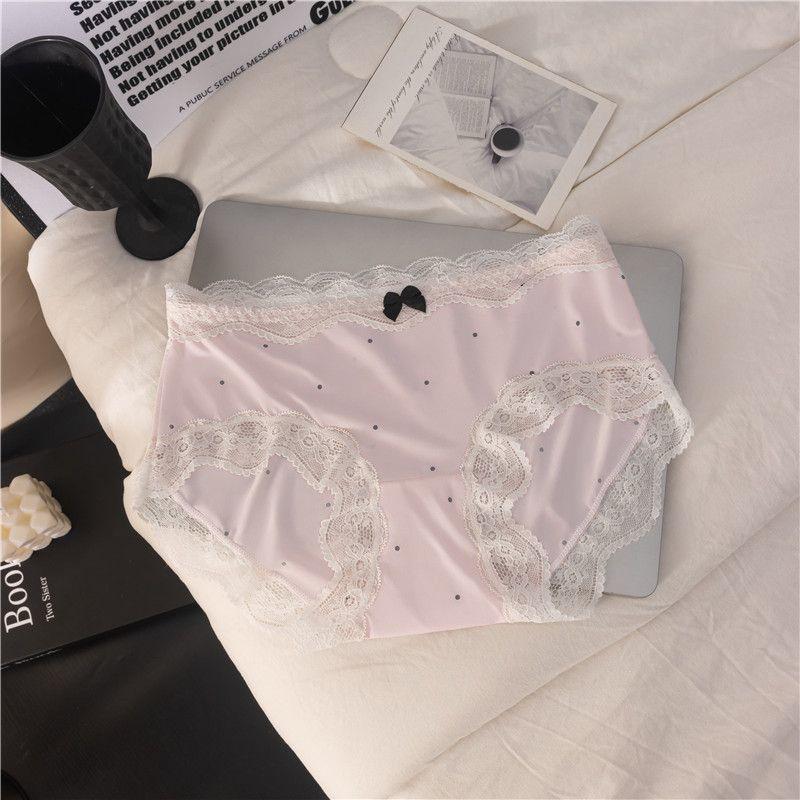Ladies Summer Thin Sexy Lace Ice Silk Antibacterial Cotton Crotch No Trace Briefs